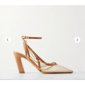 Khaite Marfa Chain Ankle-Strap Mesh and Leather Trimmed Pumps-38